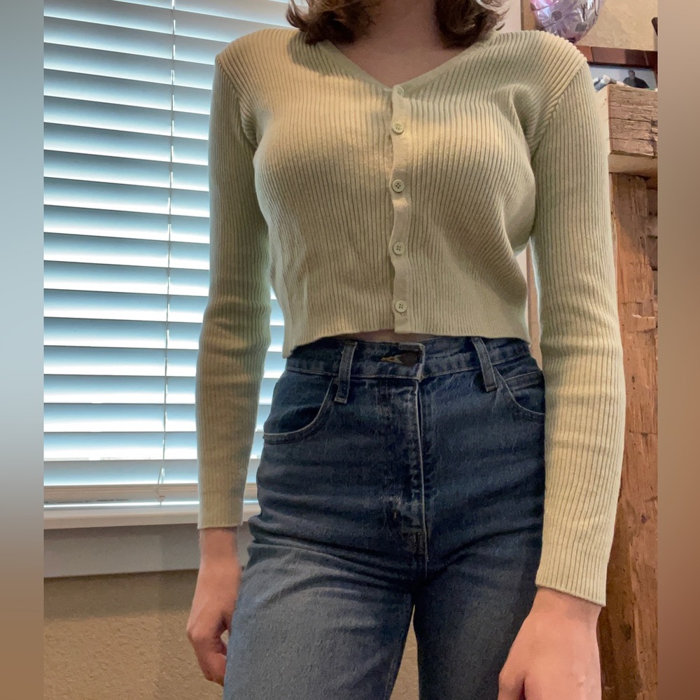 Brandy Melville Green Button Up Sweater